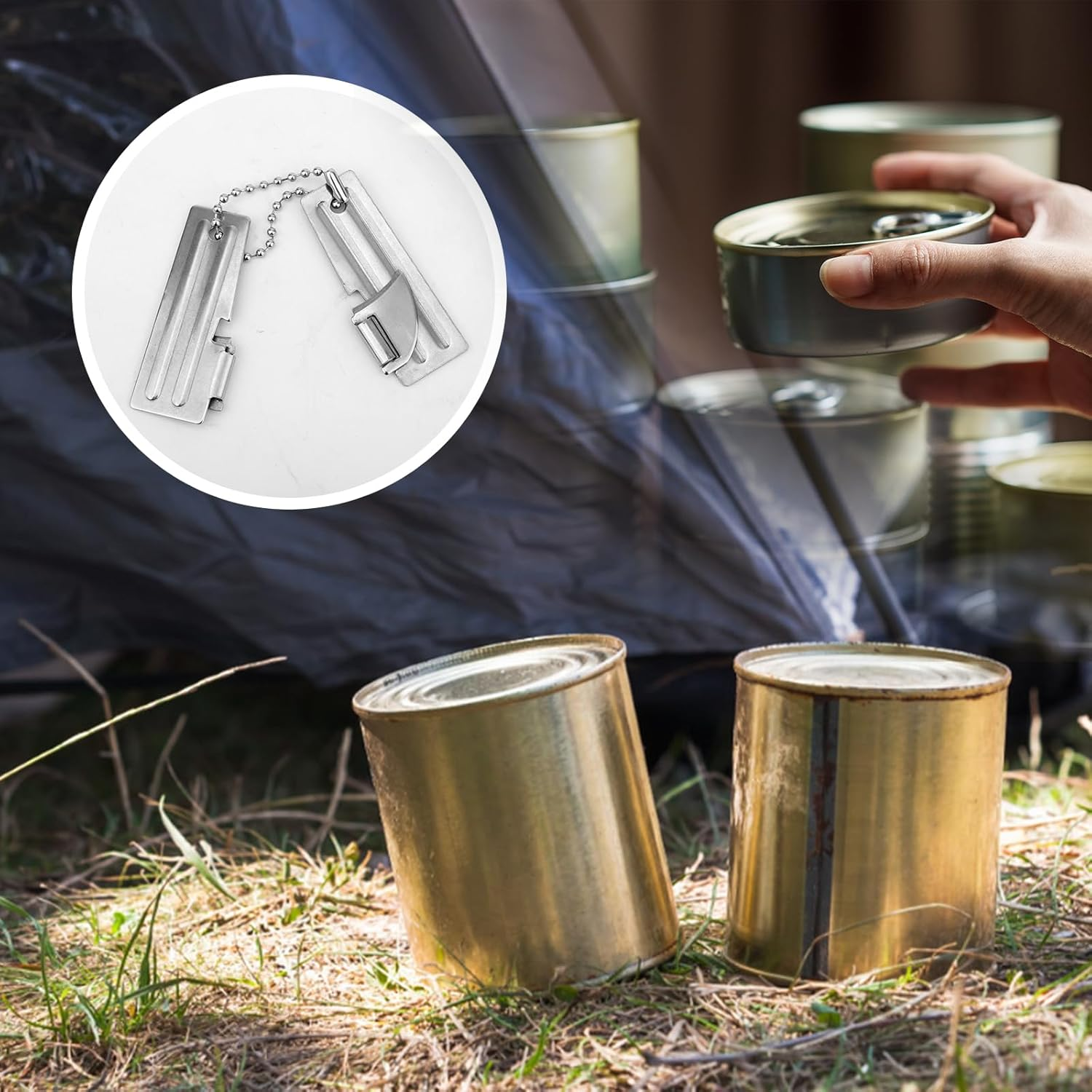 16Pcs P51 Can Openers, Stainless Steel Military Can Opener with Chains Manual Camping Can Opener Portable Emergency Can Opener Practical Survival Can Opener for Outdoor Travel Camping image number 1