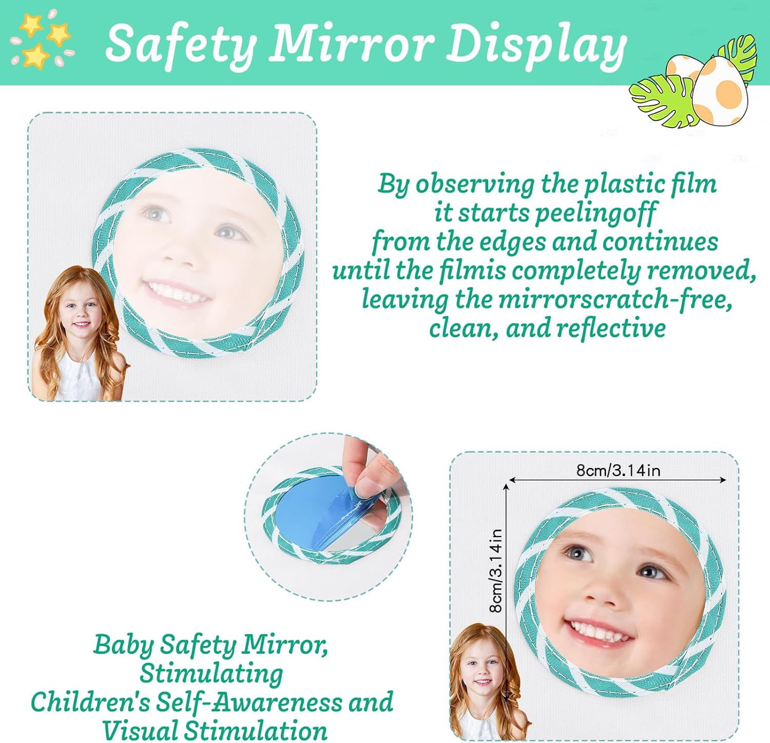 My First Photo Book for Baby 4&times;6 Inch Soft Cloth Photo Album for Family Memory with Baby Safe Mirror Toddler Photo Album Gift for New Parents (Dinosaur, 1) image number 5