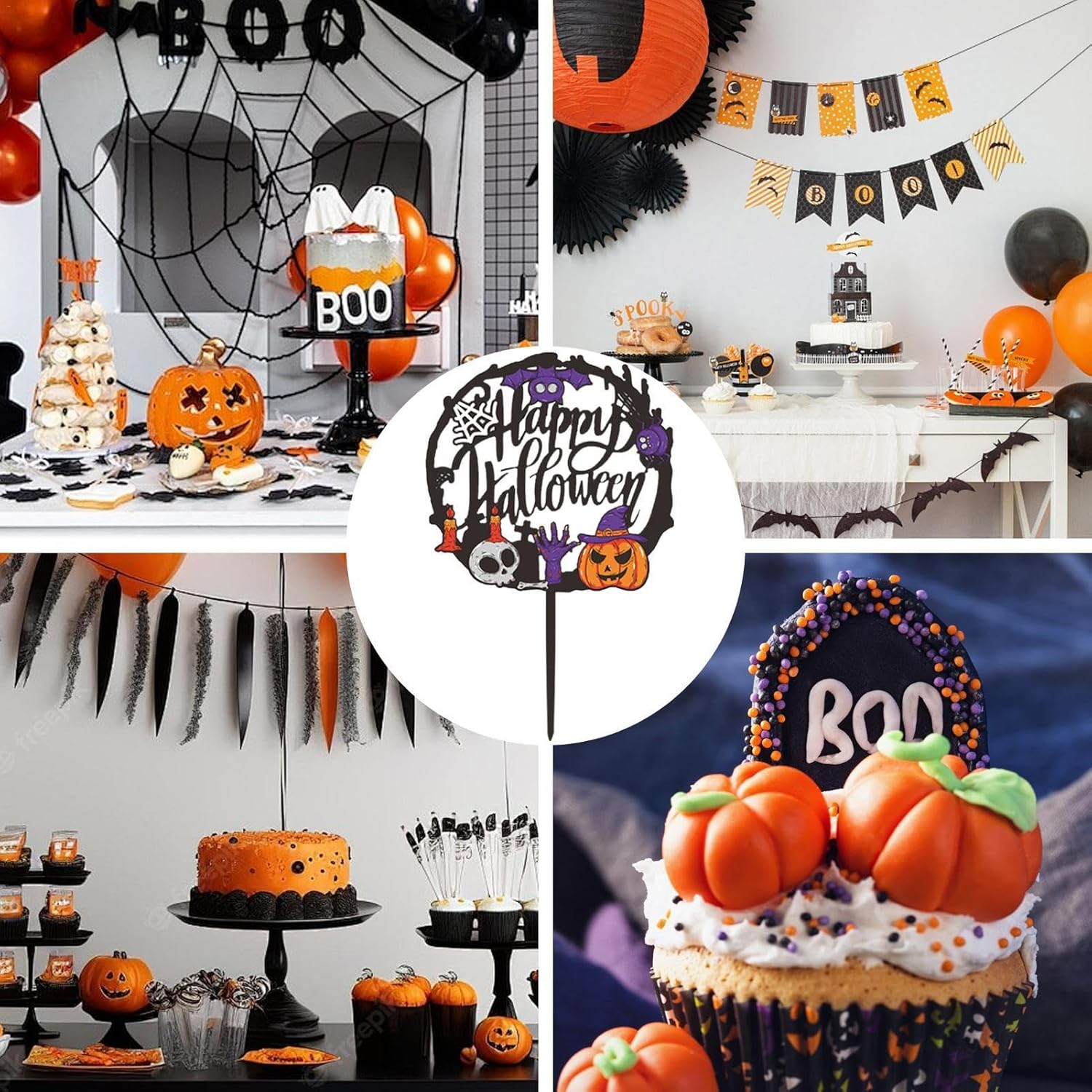 Halloween Cake Decorations - Cake Dessert Topper Decoration - Cake Decoration Cards Table Decoration Supplies Halloween Party Cake Decorations Horror for Boy Girls image number 3