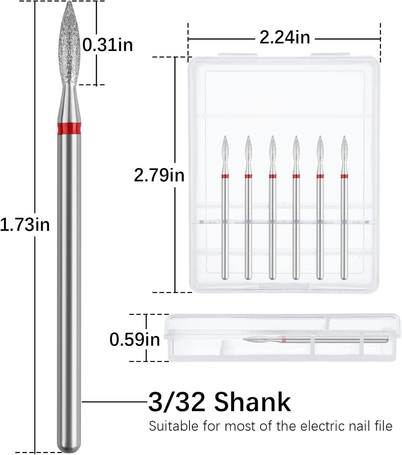 Difenni Cuticle Drill Bit,Nail Drill Bits Flame Cuticle Clean Drill Bit for 3/32''Electric Nail File Machine Cuticle Bit Nail Prep Tool (Red, Flame)
