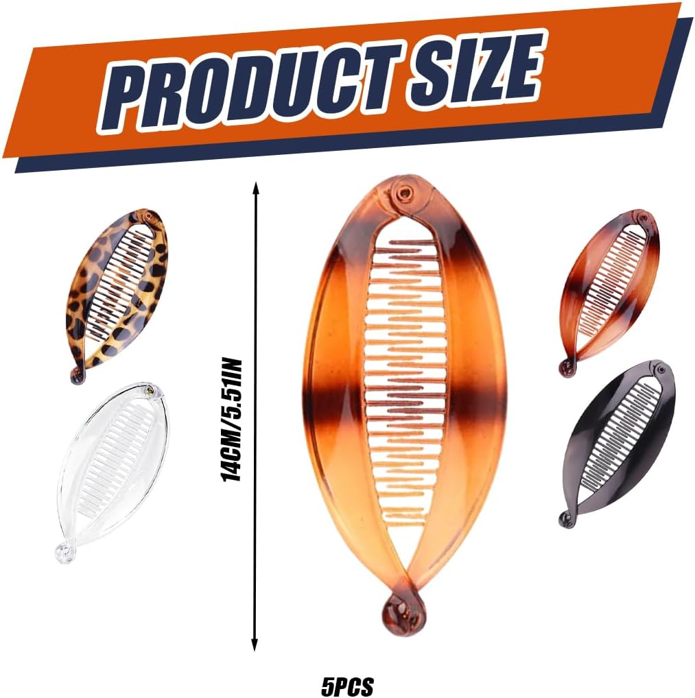 Pack of 5 Vintage Fishtail Hair Clips, Banana Clips, Non-Slip Hair Clip, Curly or Straight Hair, for Decoration or Solid Hair image number 4