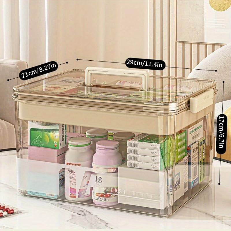 1Pc Medicine Storage Box with Handles & Multi-Layer, Large Capacity Plastic Pills Box, Household Portable Medical Storage Box for Sundries, Household Storage Organizer for Bedroom, Bathroom, Office