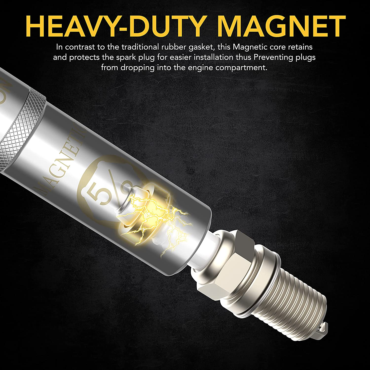 LEXIVON 5/8" Swivel Magnetic Spark Plug Socket, 3/8" Drive X 6" Total Length | Enhanced Magnetic Design with Thin Wall Socket, Cr-V Steel (LX-121)