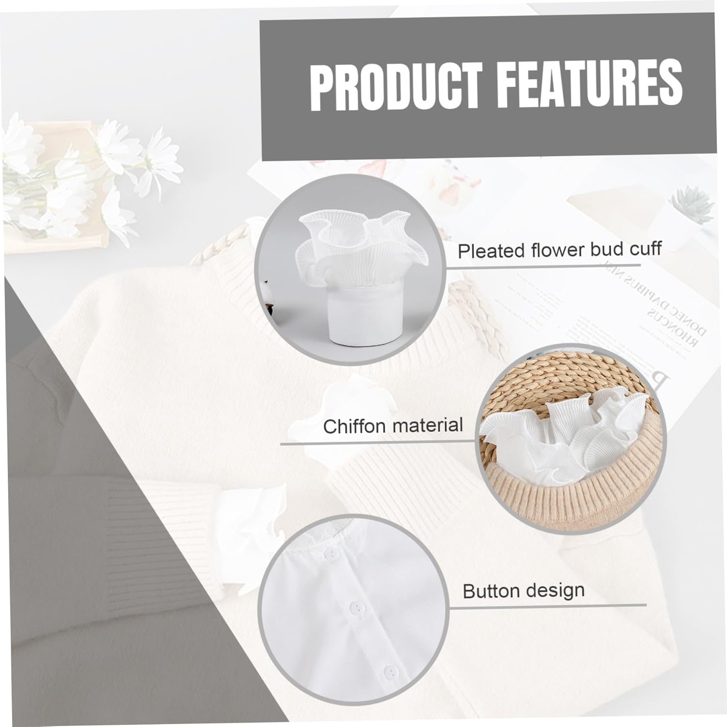 Fake Collar for Women Detachable Ruffled White Collar with Fake Cuffs Stylish Skin-Friendly and Lightweight Faux Women for Sweaters & Button-Down Shirts Faux image number 3