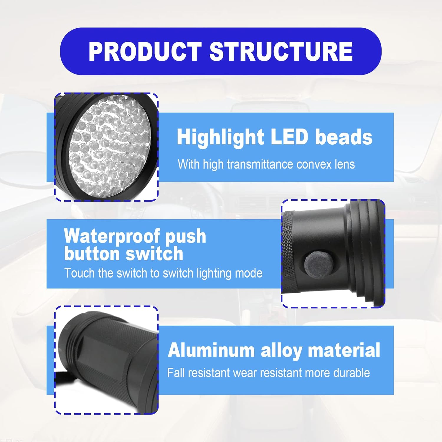 AC UV Oil Dye Leak Detection Kit Includes Pro 68 LED Flashlight with UV Protective Glasses, Auto Air Conditioner Leak Detector Tool Flashlight Car Oil AC Dye Leak Test Pro Detection Kit image number 1