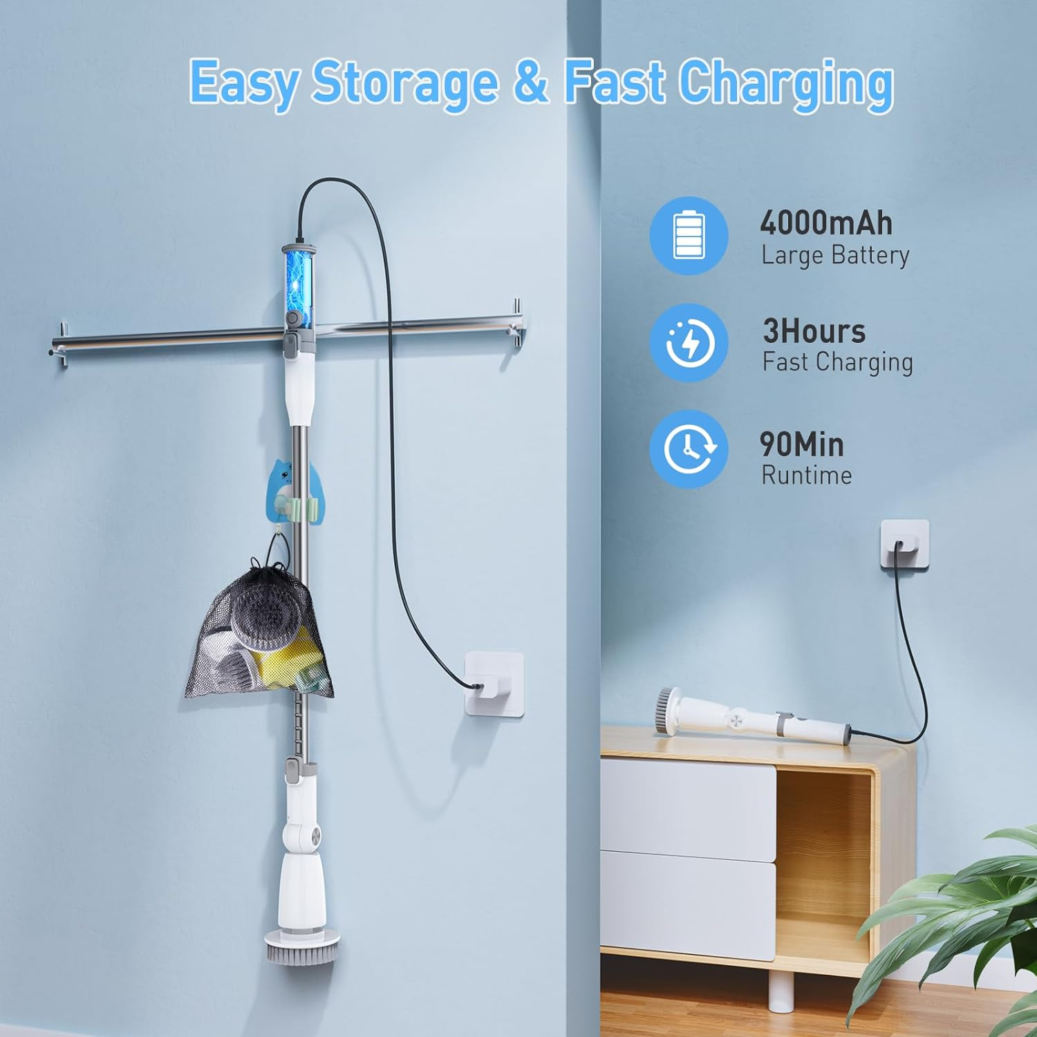 Quntis Electric Spin Scrubber, 2024 Upgrade Cordless Cleaning Brush with 6 Replaceable Brush Heads and 2 Adjustable Speeds, Power Shower Scrubber for Bathroom, Tub, Tile, Floor, Kitchen, Window image number 1