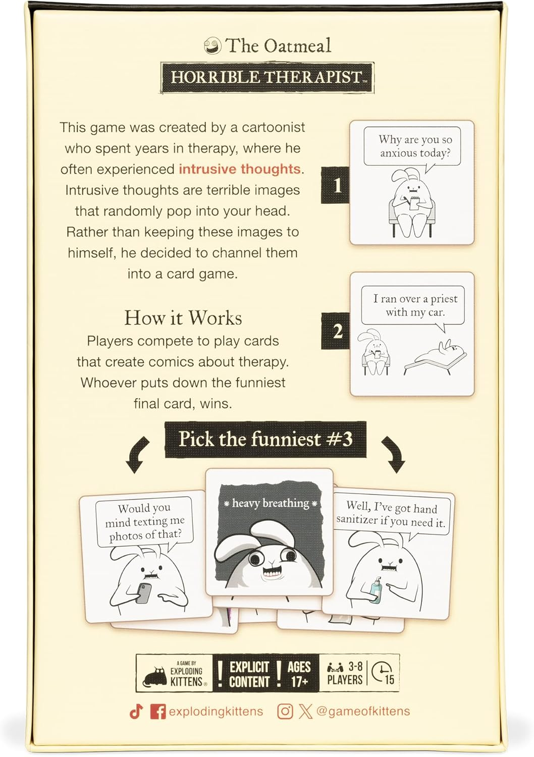 Exploding Kittens Horrible Therapist: Extra Horrible Edition by 3-8 Players - Ages 17+ - 15 Minutes to Play - Explicit Comic Building Game - Party Game, Family Game Night, Adult Card Game image number 3