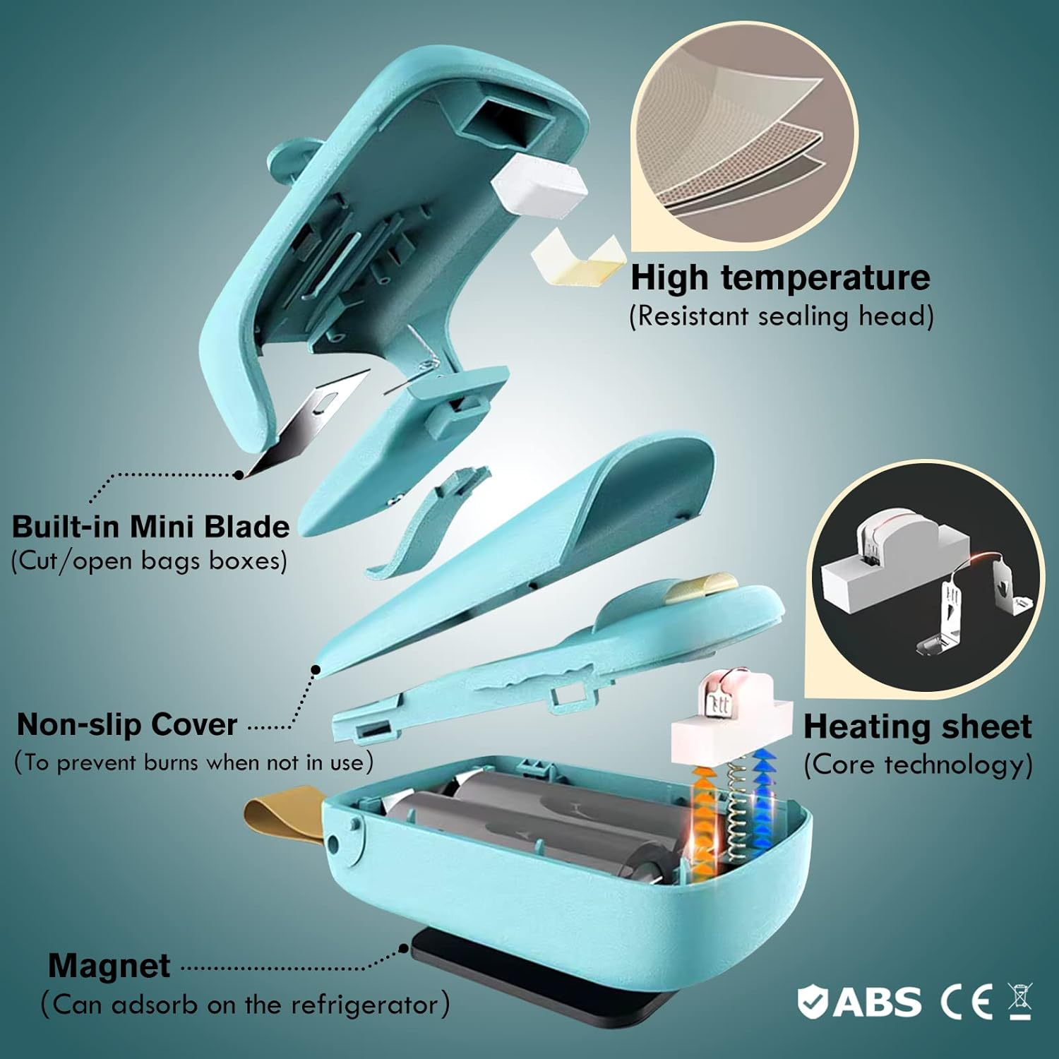 TYHJOY Mini Bag Sealer, Handheld Vacuum Heat Sealer and Cutter, Portable Chip Bag Resealer Sealing Machine for Snack Plastic Fresh Bags Cookies Green - Battery Not Included (Green) - Green image number 4