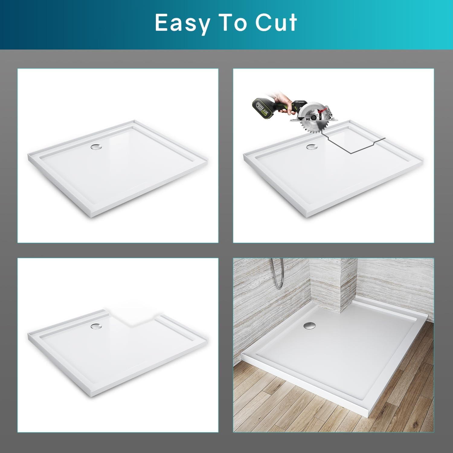 ELEGANT Rectangular Shower Base Solid Stone Resin Shower Tray with Silver Shower Drain for Bathroom Shower Enclosure 1000X800Mm Shower Cubicle Base image number 5