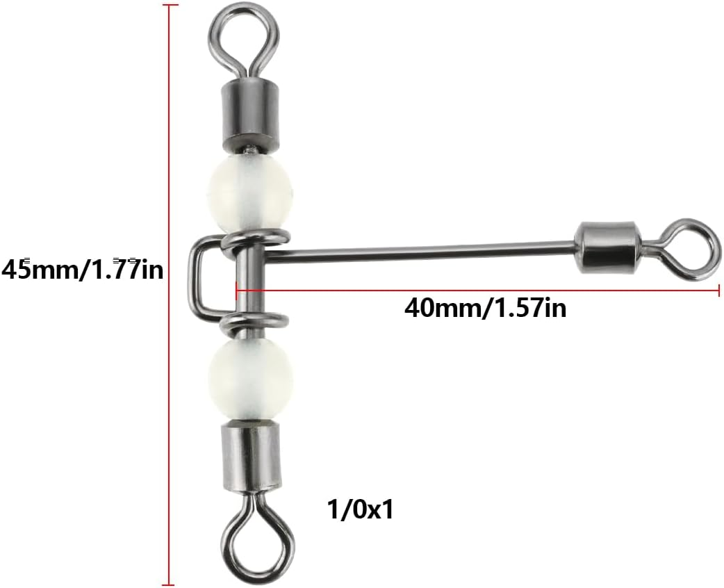 Emsea 20Pcs Heavy Duty 3 Way Fishing Swivels Luminous Triple T-Barrel Cross Line Swivels with Pear Beads for Saltwater Freshwater Tackle - 1/0X1 image number 5