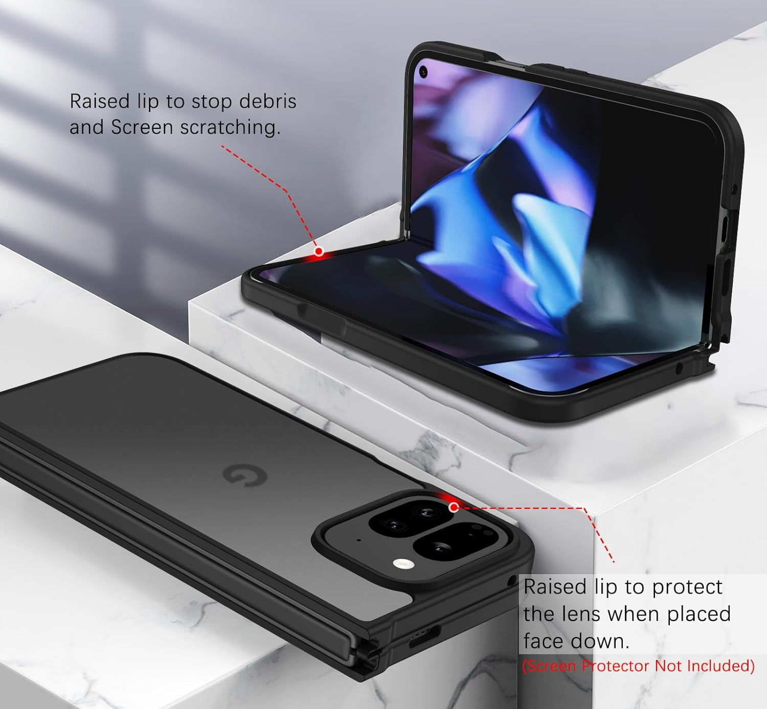 GUAGUA for Google Pixel 9 Pro Fold Case Translucent Matte Back Slim Anti-Scratch Shockproof Protective Phone Case for Google Pixel 9 Pro Fold 2 Case, Black image number 3