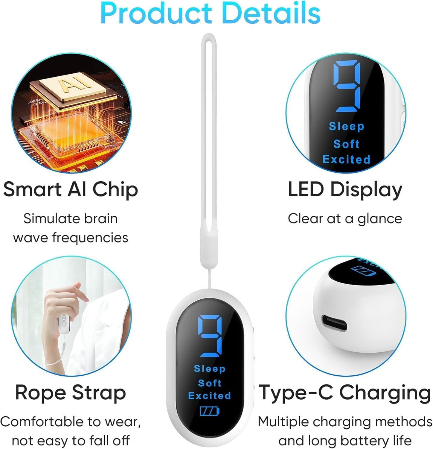 Sleep Aid Device with Type-C Rechargeable Microcurrent, 3 Modes & 9 Adjustable Gears for Anxiety Relief, Insomnia Solution image number 4