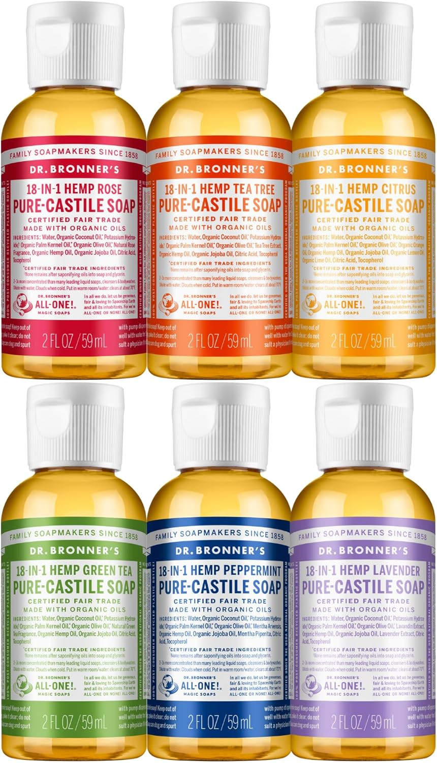Dr. Bronner'S - Pure Castile Liquid Soap Rainbow Sampler - Travel-Size Gift Pack - 6X59 Ml image number 1