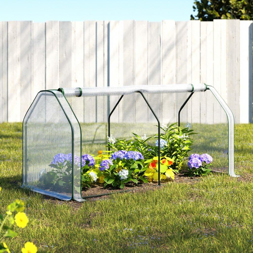 Green Fingers Mini Greenhouse PE Cover Green House Zippered Door 1.2X0.5X0.6M image number 4