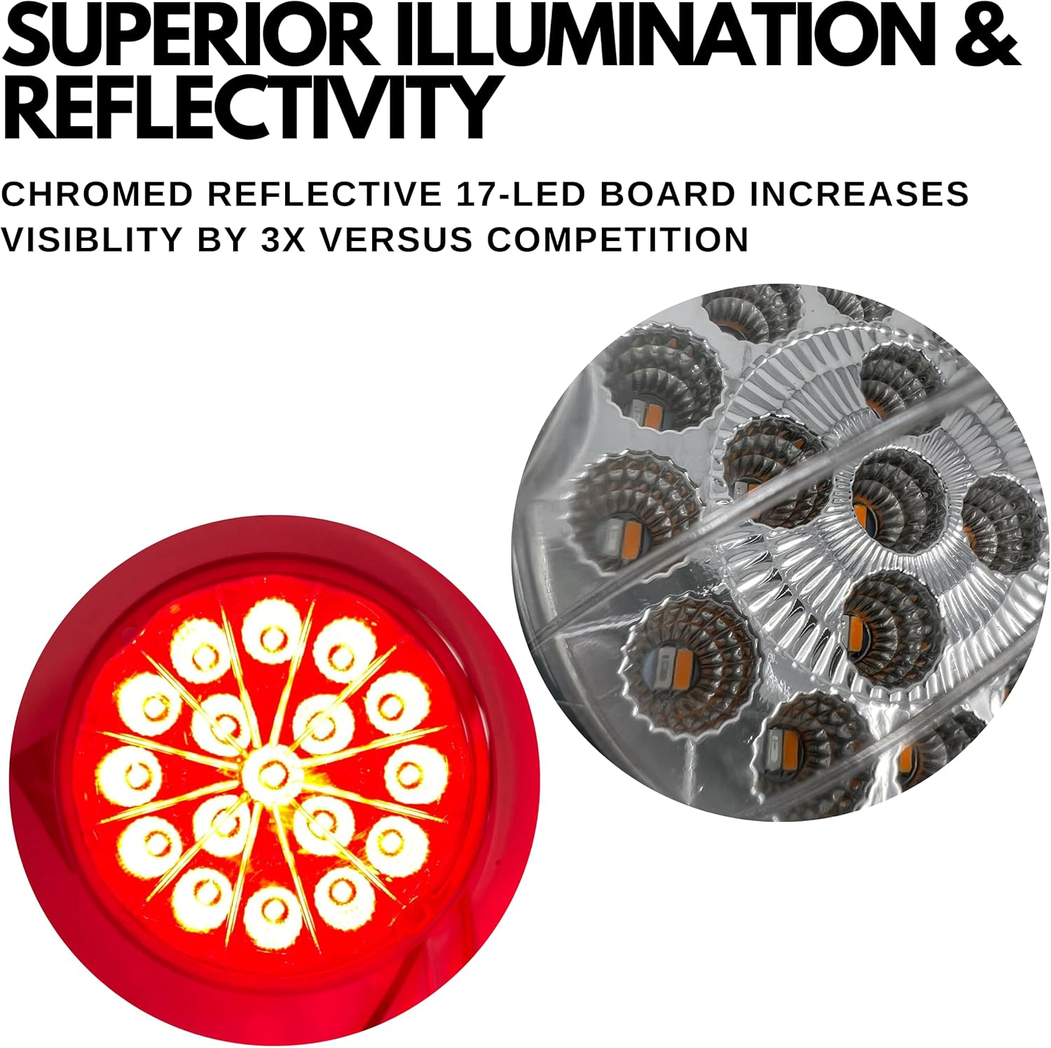 2PCS Dual Revolution White Reading Sport Marker to Red Auxiliary 17 LED Watermelon Lights Clear Lens & Stainless Steel Bezel Marker Lights for Freightliner Kenworth Peterbilt Trailer Heavy Trucks IP67 image number 4