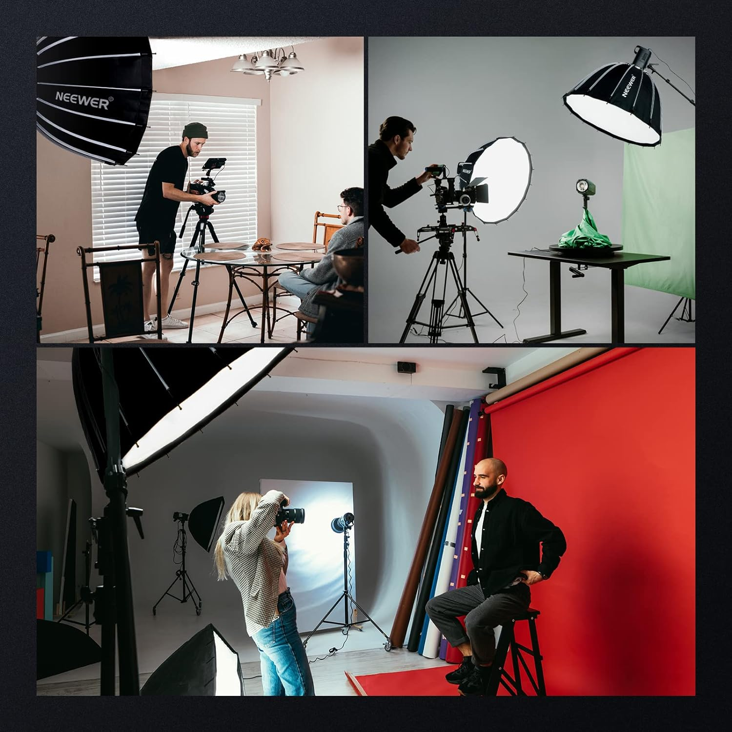 NEEWER 33Inch/85Cm Parabolic Softbox Quick Set up Quick Folding, with Diffusers/Honeycomb Grid/Bag, Compatible with Aputure 120D Light Dome Godox Sl60W NEEWER RGB CB60 and Other Bowens Mount Lights image number 4