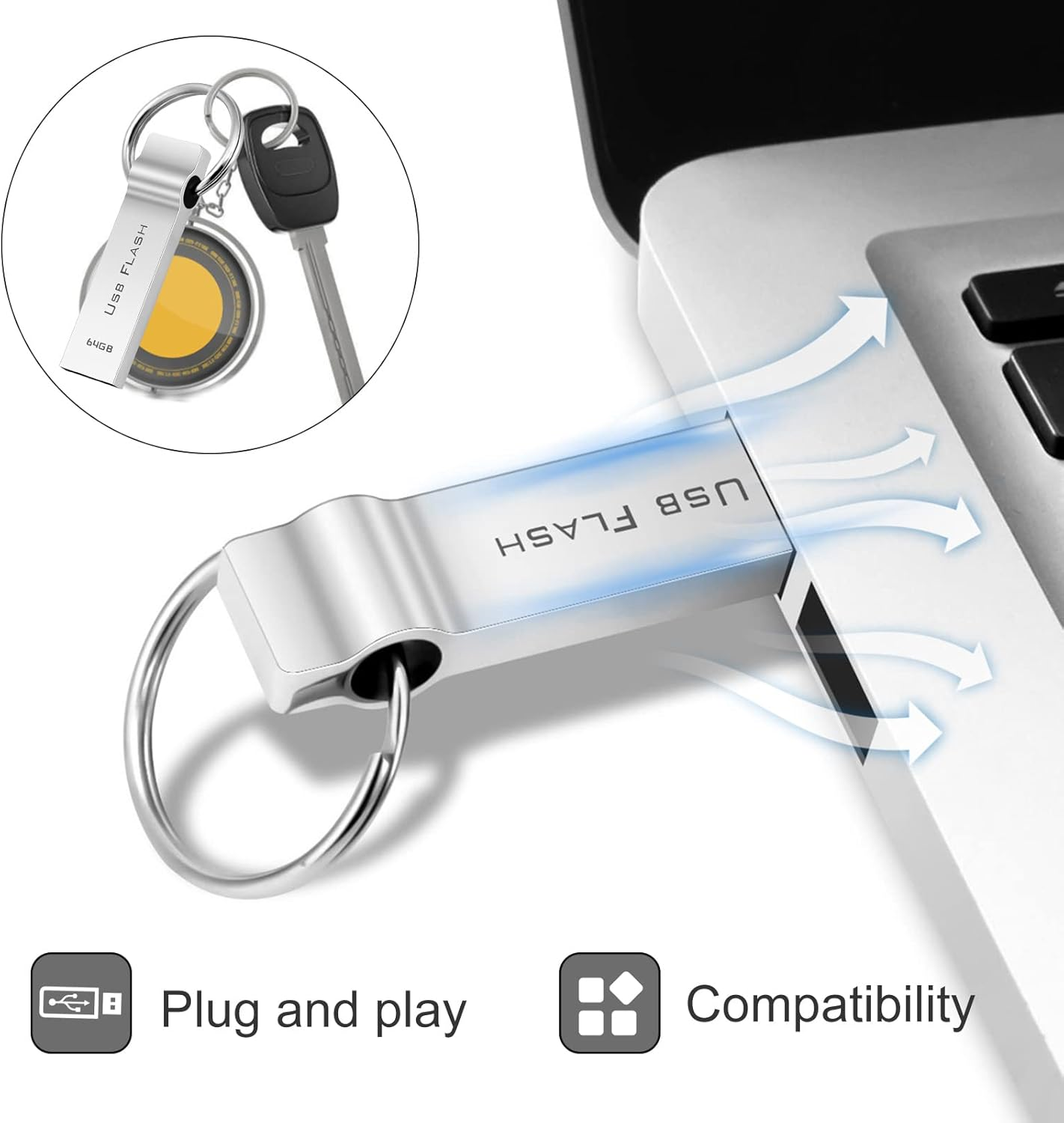 Cticoal USB Thumb Drive 64GB High Speed Pendrive 3.0 Waterproof USB Drive Metal USB Flash Drive Silver Pen Drive Typically Used for Copying or Storing Data image number 6