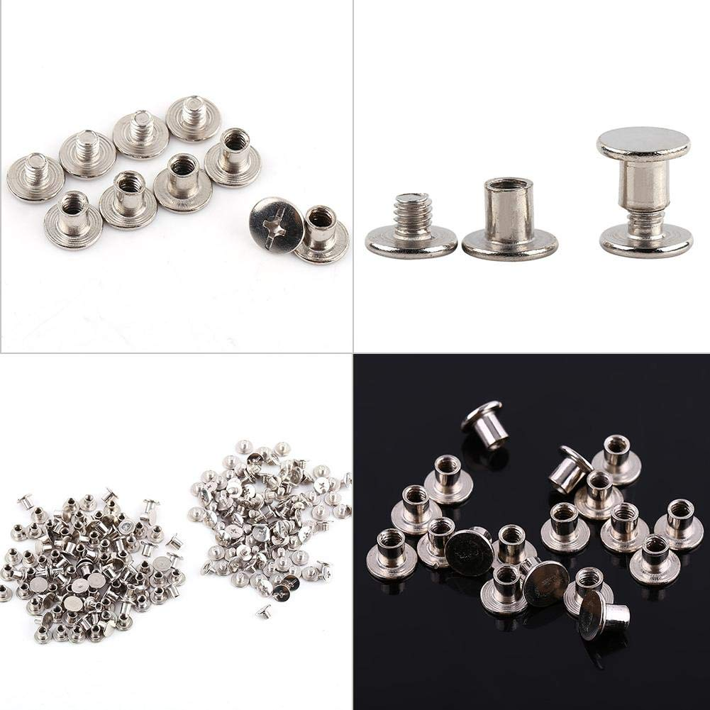 100Pcs Leather Rivets M5*6Mm Silver Iron DIY Binding Chicago Screws round Rapid Studs for Leather Photo Album Craft Repairs Decoration image number 2