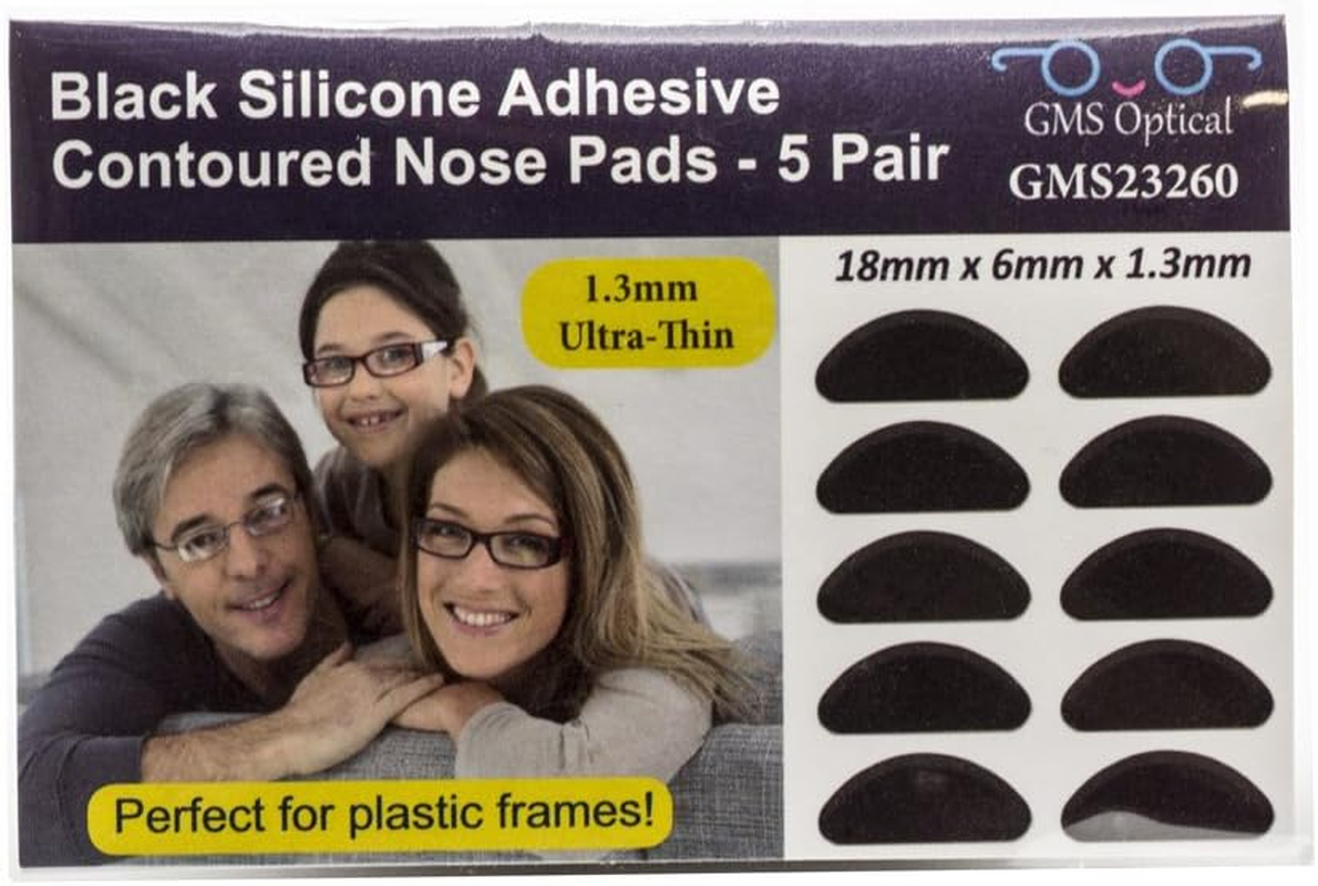 GMS Optical&reg; 1.3Mm Ultra-Thin Anti-Slip Adhesive Contoured Silicone Eyeglass Nose Pads with Super Sticky Backing - 5 Pair (Clear - 2 Pack)