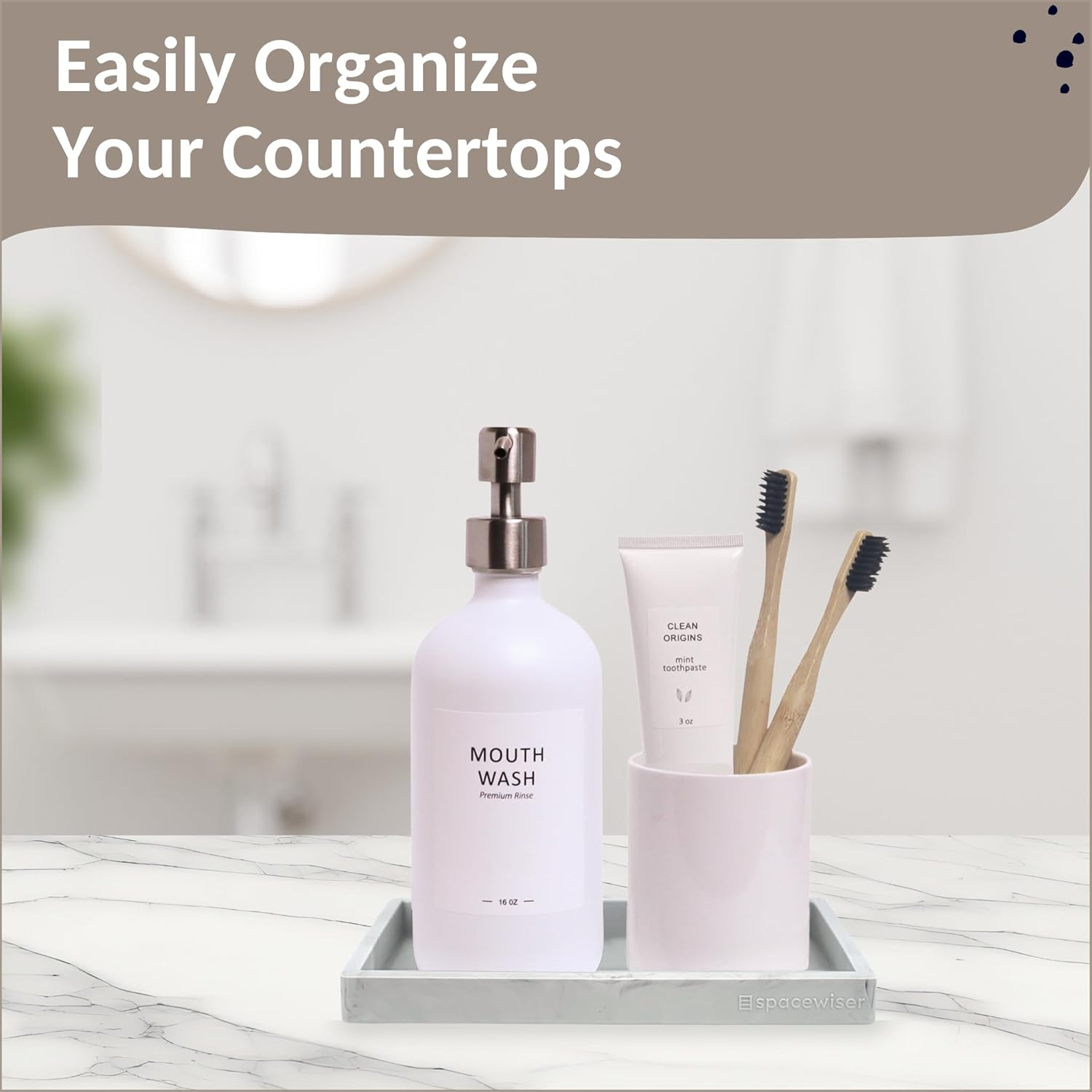 Spacewiser Countertop and Vanity Tray &ndash; Small 7.4" Silicone Soap Dispenser Tray, Shatterproof Flexible Bathroom Tray, Kitchen Sink Tray for Soap Bottles, Key Trinket Ring Tray, Original Silicone Tray image number 3