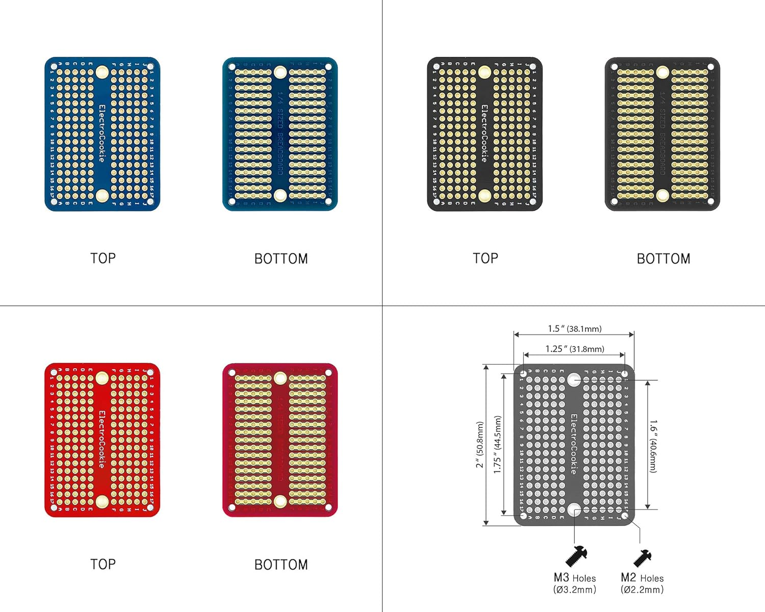 Electrocookie Solderable Breadboard PCB Board for Electronics Projects Compatible for DIY Arduino Soldering Projects, Gold-Plated (9 Pack + 3 Mini, Multicolor Pack) image number 2