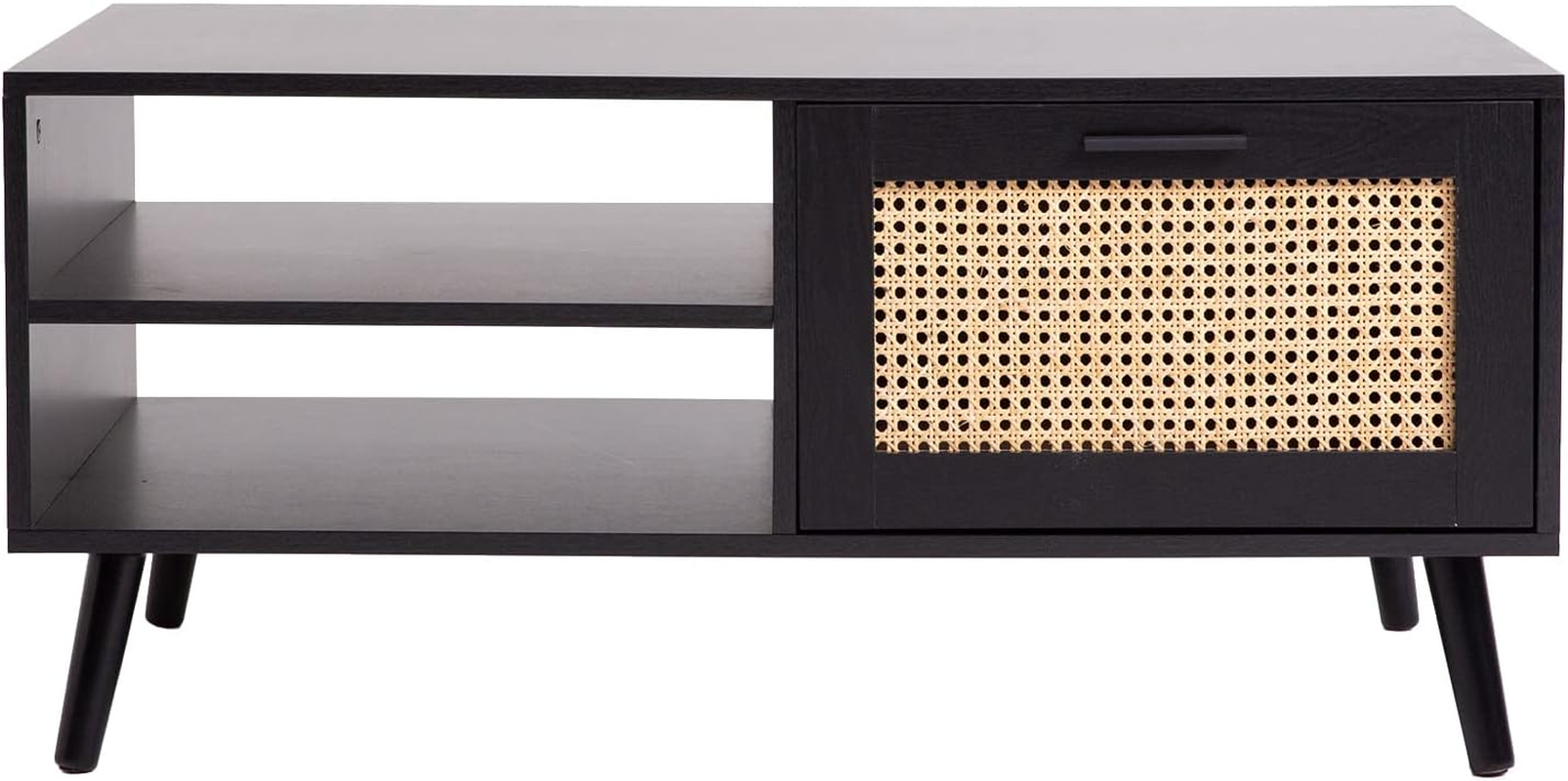 Casa Decor Coffee Table Tulum Rattan Practical Storage Space 2 Shelves Drawer Sturdy Durable Living Room Furniture (Black) image number 6