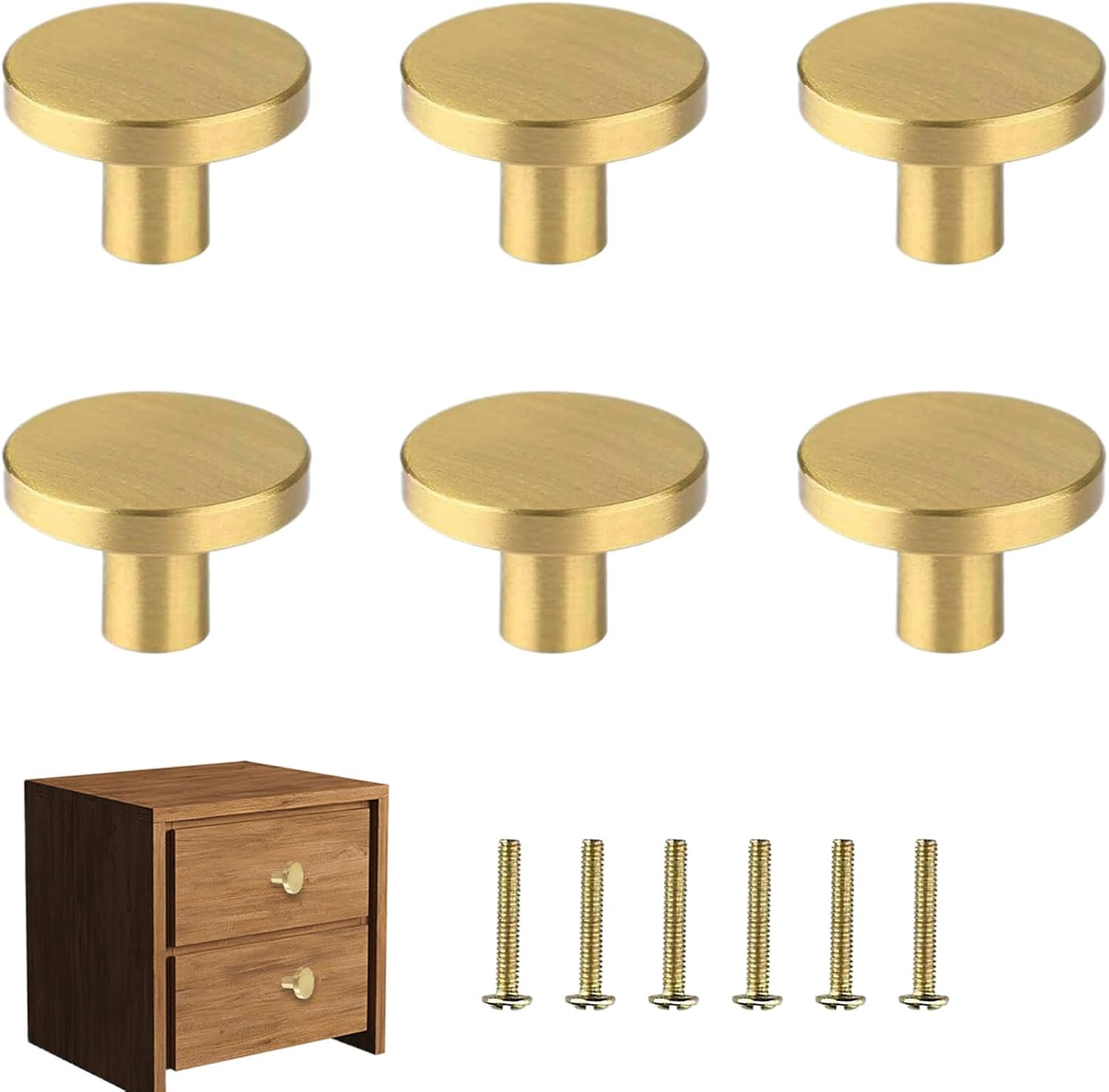6 Pcs Drawer Knobs, Gold Drawer Handles, round Cabinet & Furniture Knobs with Screws for Cabinet, Dresser, Closet Wardrobe Door, Premium Solid Kitchen Drawers Handles, Hardware Pulls image number 2