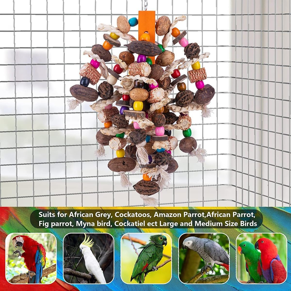 AIMALL 1Pc Parrot Toy Colorful Corn Cob and Fruit String, Large Parrot Chewing Toy for Macaw, African Grey, Cockatoos, and Other Medium Birds, 19.68Inch image number 6