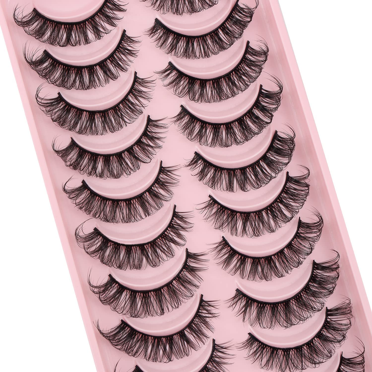 Eyelashes Russian Volume Strip Lashes Natural Wispy D Curly False Eyelashes Look like Extensions 10 Pairs (AB036) image number 2