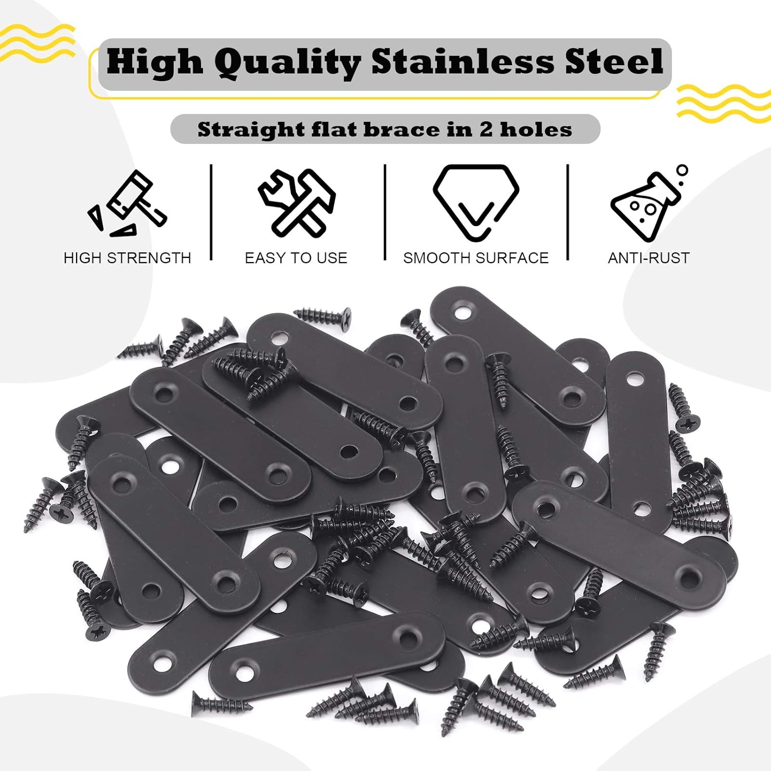 Hilitchi Straight Bracket Stainless Steel Black Straight Corner Braces Straight Flat Brace Mending Repair Flat Plates with Screw (60Mm, 20 Pack) image number 3