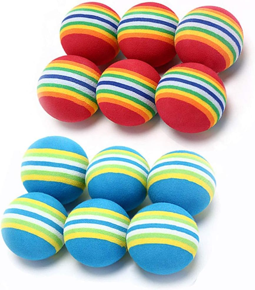 VOVIGGOL 12 Pack 2 Color Rainbow Cat Toy Balls Soft EVA Foam Interactive Indoor Kittens Favorite Toys 1.38" Dia. Small Dogs Puppies Toy Balls Bulk Activity Chase Quiet Play Sponge Ball