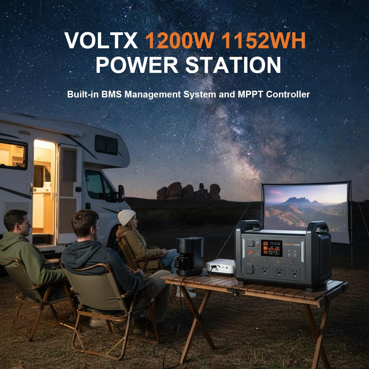 Voltx Topband 1200W Power Station Portable &ndash; 1152Wh Lifepo4 Generator with Pure Sine Wave Inverter, UPS Mode，Fast 2‑Hour Recharge, Ac/Dc/Solar Charging &ndash; Home & Camping Backup image number 2