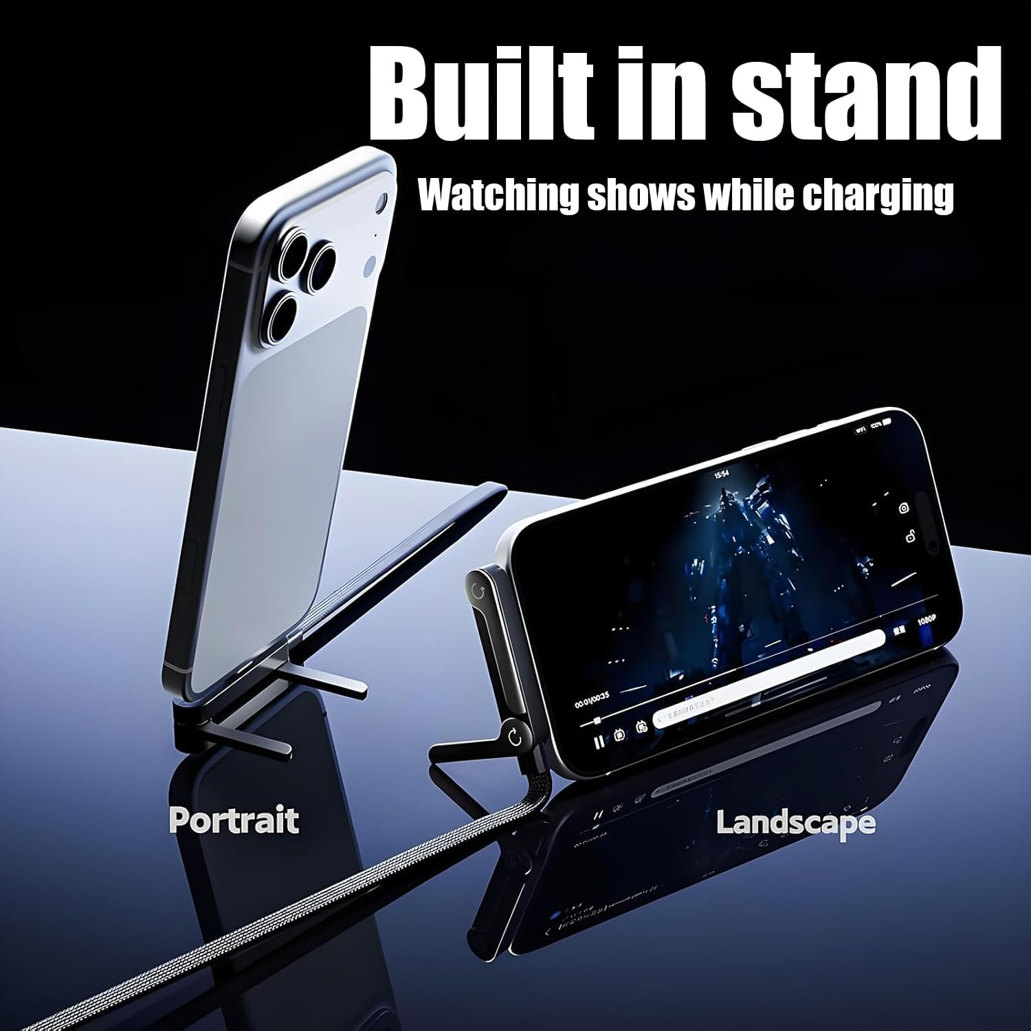 Sideways Phone Charger,2-In-1 Invisible Holder Charger Cable,240W Braided Fast Charge with Built-In Phone Stand, 4.9FT/240W Fast Charging, 360&deg; Rotation, for Smartphones, Tablets (USB to Type-C) image number 1