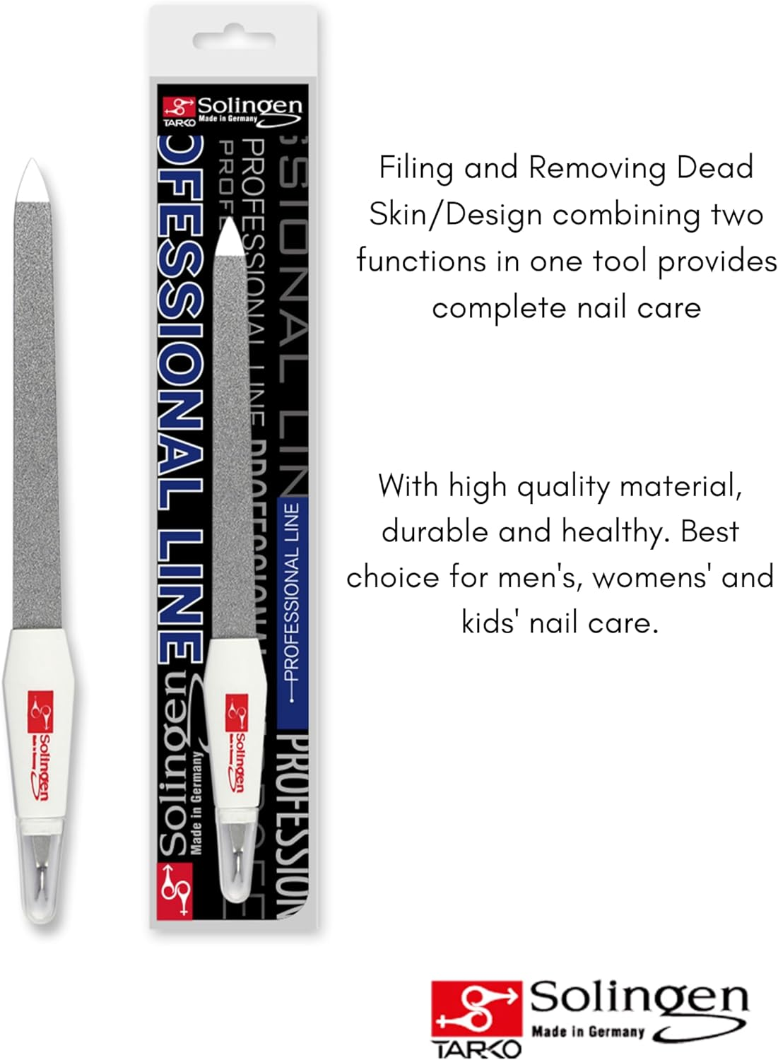 Solingen Professional Nail File - Cuticle Trimmer/Remover | Manicure & Pedicure Tool | 2 in 1 Tool for Your Hand & Foot Fingenails Care | 2 Sided Sapphire Files & Sharp Dead Skin Cutter image number 1