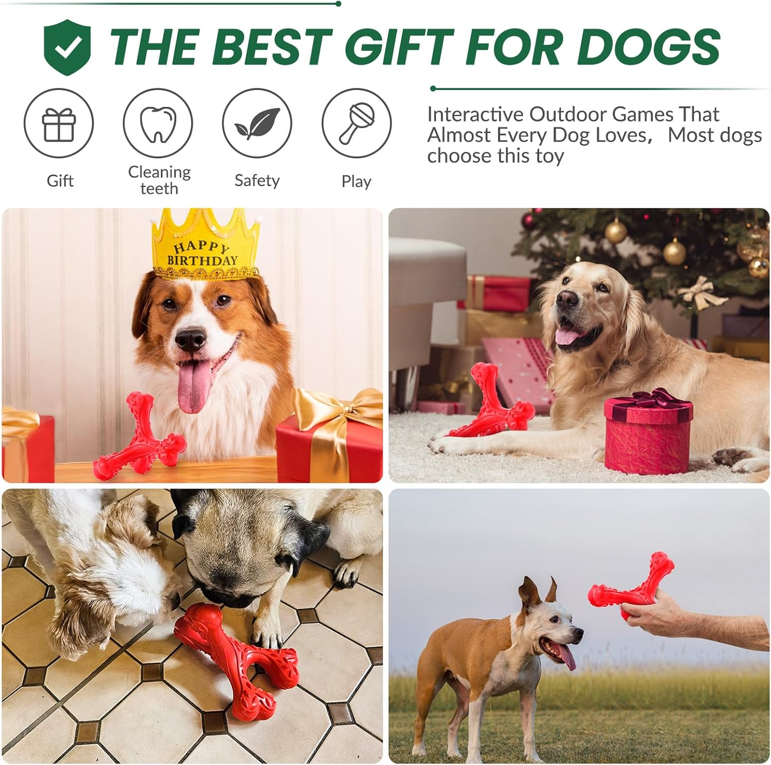 CVALIN Chew Toy for Aggressive Chewers, Large Breeds, Indestructible Bone Toy, Durable Cleaning Toothbrush, Natural Rubber Dog Toy image number 4