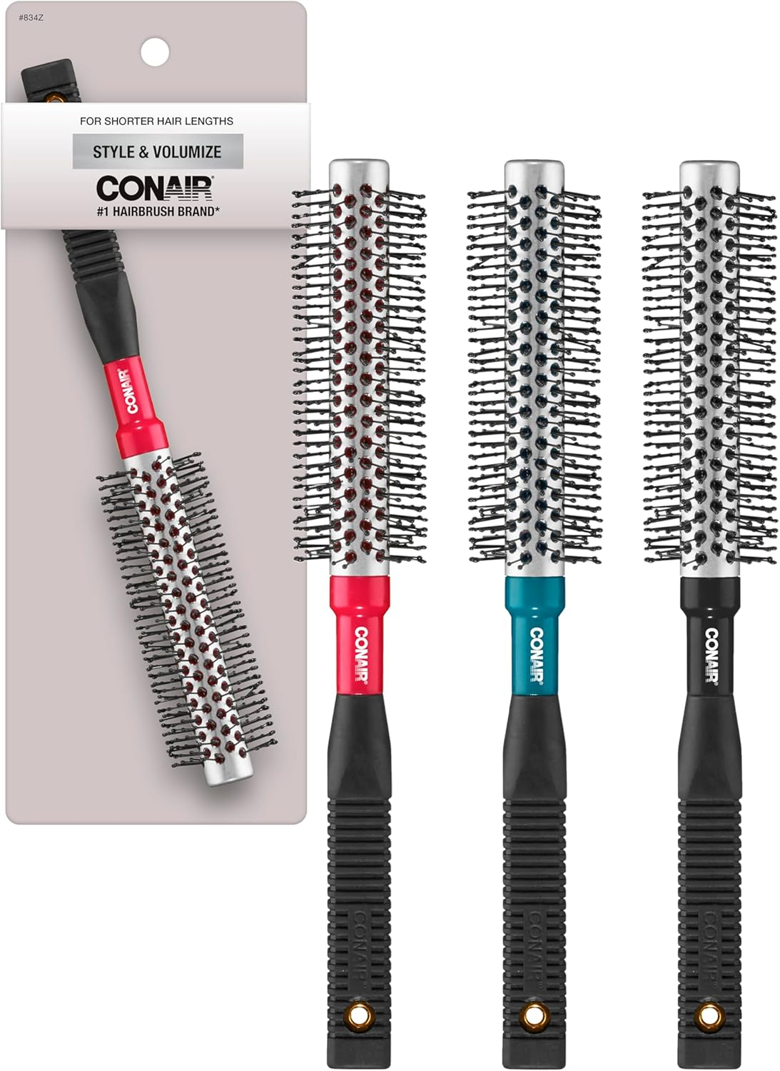 Conair Style & Volumize Metal round Hair Brush - Blow Drying Brush - Hairbrush for Short Hair Length - Color at Random -1 Count