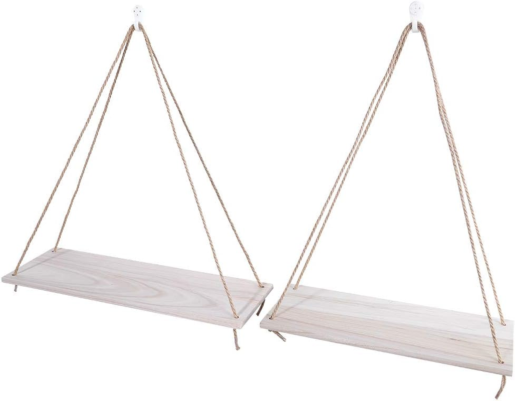 Sling Rope Hanging Plant Flower Pot Shelves Wooden Wall Mounted Storage Rack for Home Decor for Indoor Outdoor Use