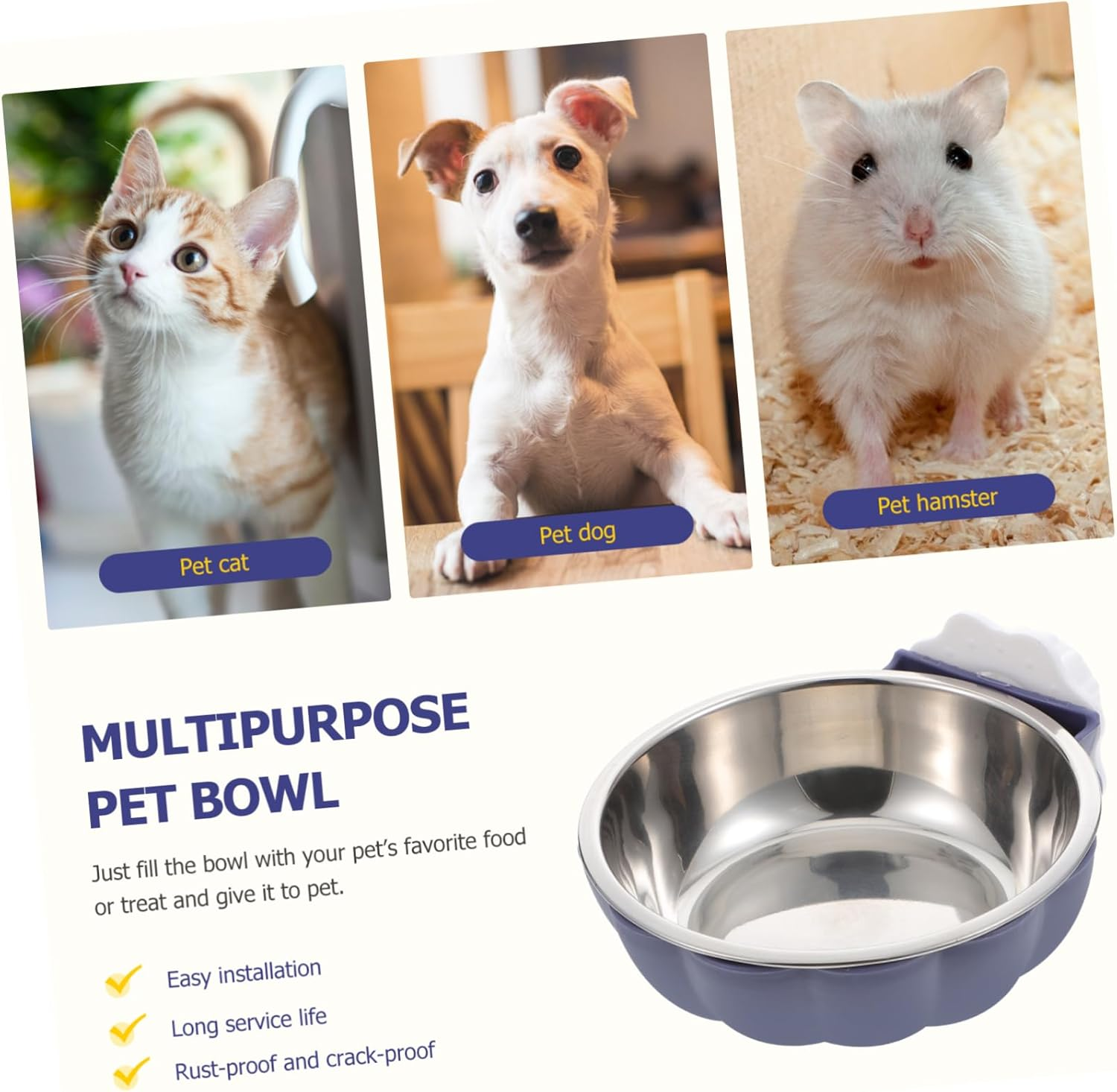 Weedsy 2Pcs Hanging Dog/Cat Bowl Dog/Cat Bowls Stainless Steel Pet Accessories Pet Food Container Pet Feed Bowl