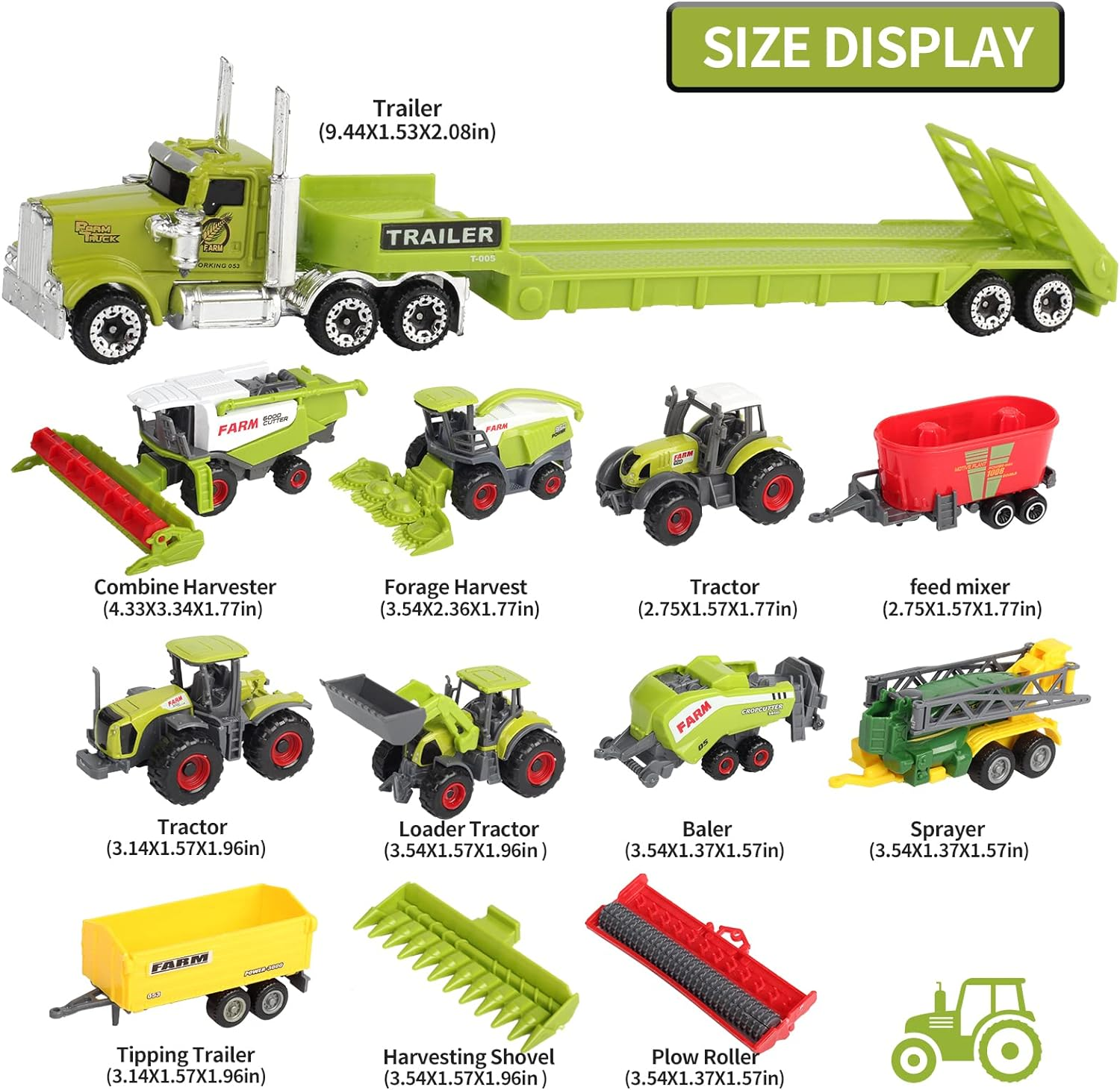 Oriate Kid'S Farm Tractor Vehicle Playset, Diecast Car Set Educational Mini Farm Animals with Flatbed Trailer, 1:64 Scale, 3+ Years, Classic Style