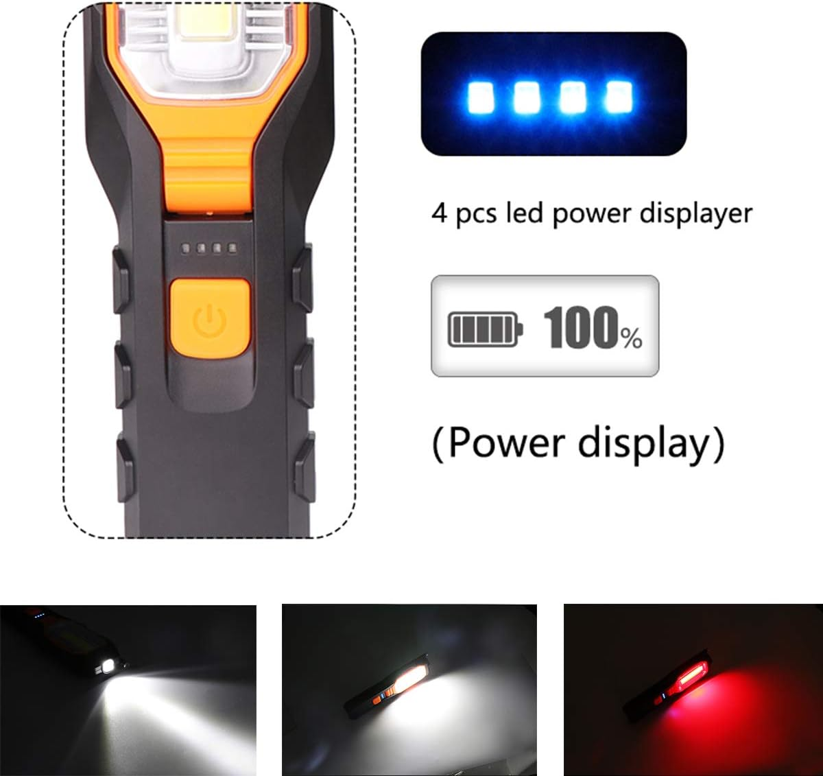 MODOAO Rechargeable COB LED Work Light, Magnetic USB Inspection Light, 700 Lumens, Black image number 5