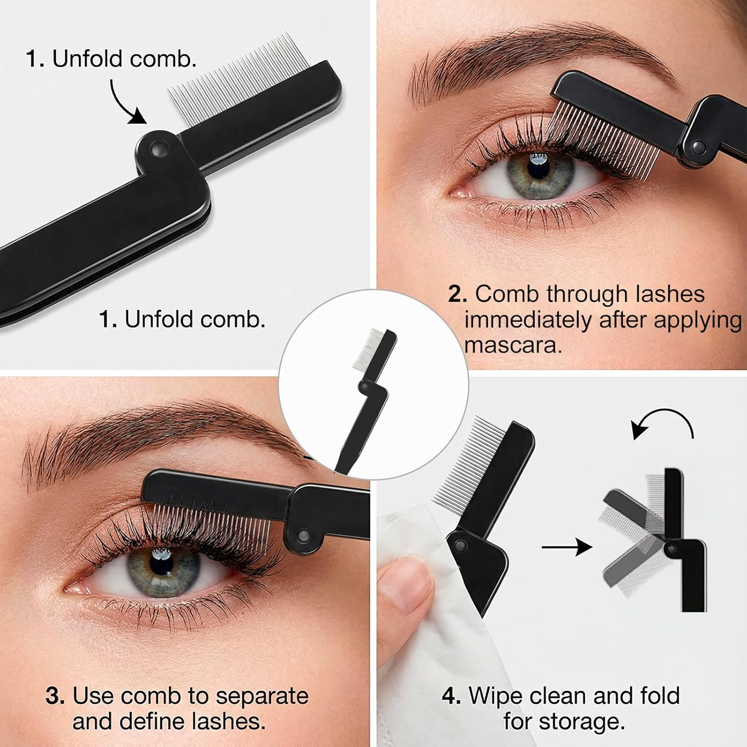 JANGJANG Eyelash Comb Lash Separator Tool, Professional Lash Comb and Brow Brush Set, Stainless Steel Fine Teeth for Eyelash and Eyebrow Care, Lash Spoolie for Daily Makeup Use, 4 Piece Set image number 4