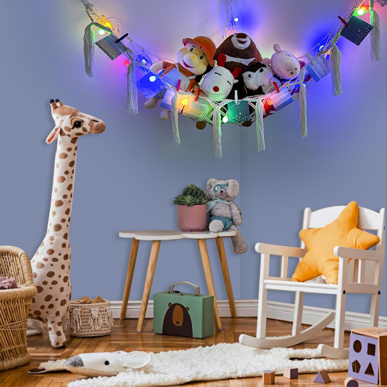 Stuffed Animal Storage.Funcyboo Stuffed Animal Net with LED Light-Large Suitable for Bedroom.Stuffed Animal Net or Hammock