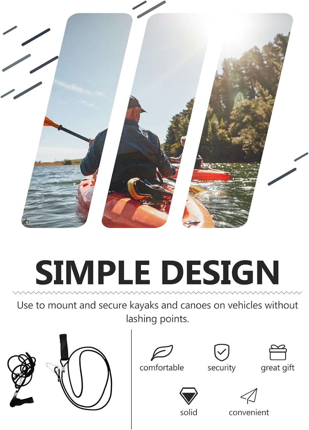 JUMPLAWN Kayak Paddle Leash Stretchable Elastic Luggage Strap for Kayak Paddle Fishing Rod Outdoor Sports 2Pcs image number 1