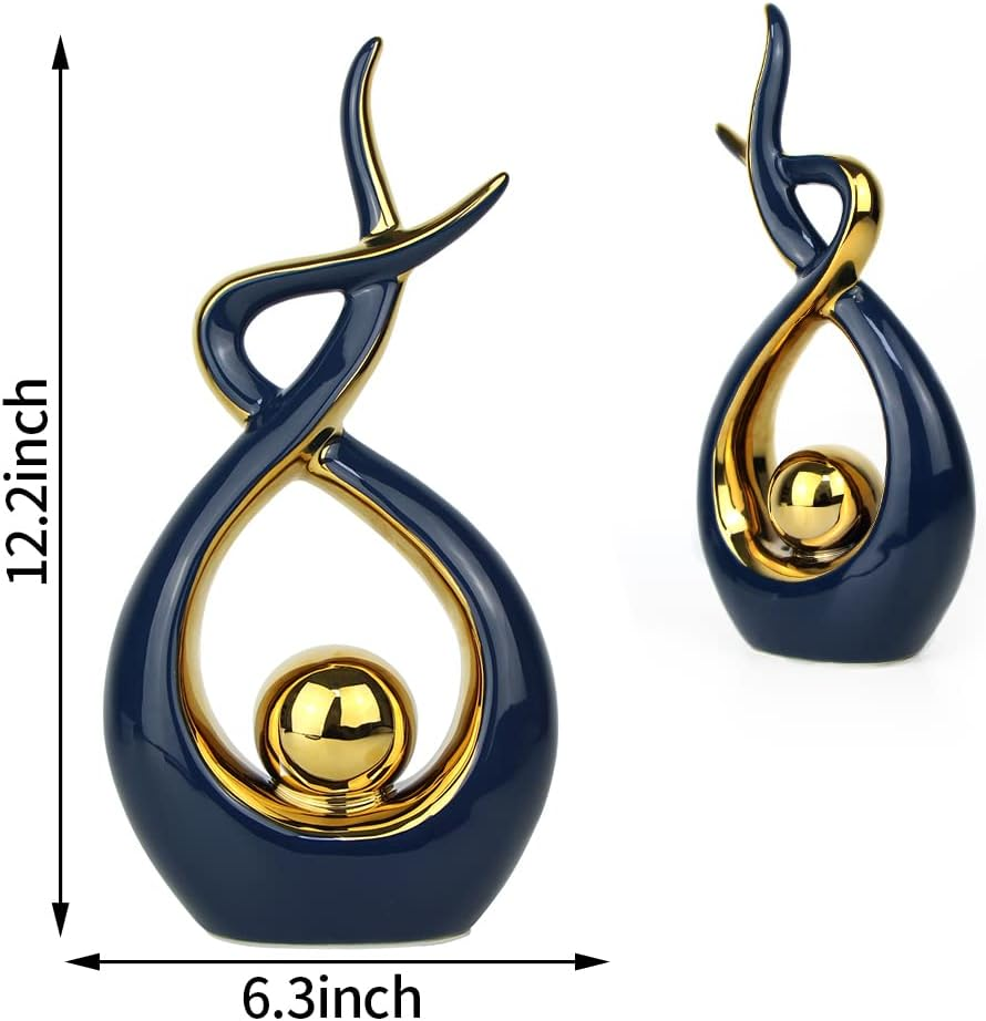 Norrclp Home Decor Modern Abstract Art Ceramic Statue Table Decorations for Dining Room Living Room Office Centerpiece (Blue and Gold, Large) image number 3