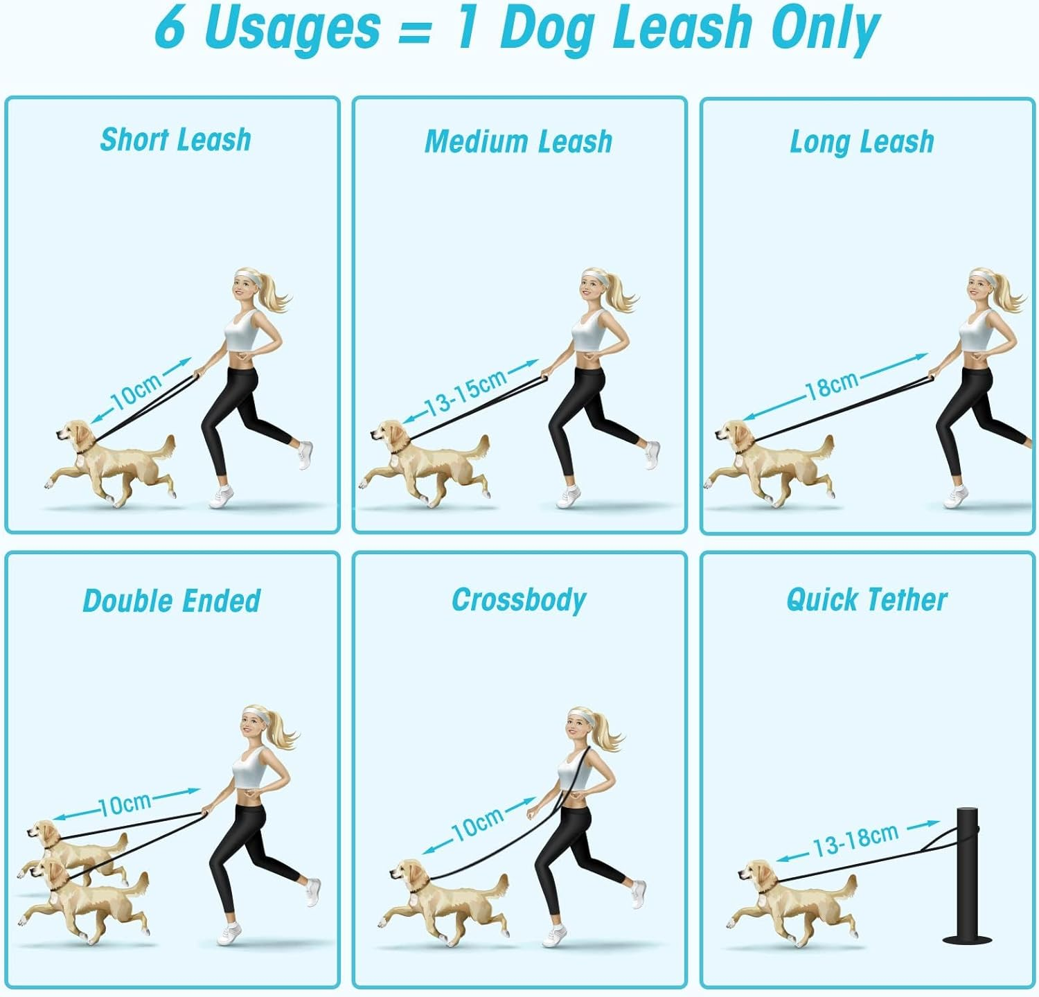 Oneisall Free Leads for Small and Medium Dogs, Dog Lead 2.5 M Adjustable Practice Lead & Lead Nylon Double Lead with 2 Carabiners image number 6