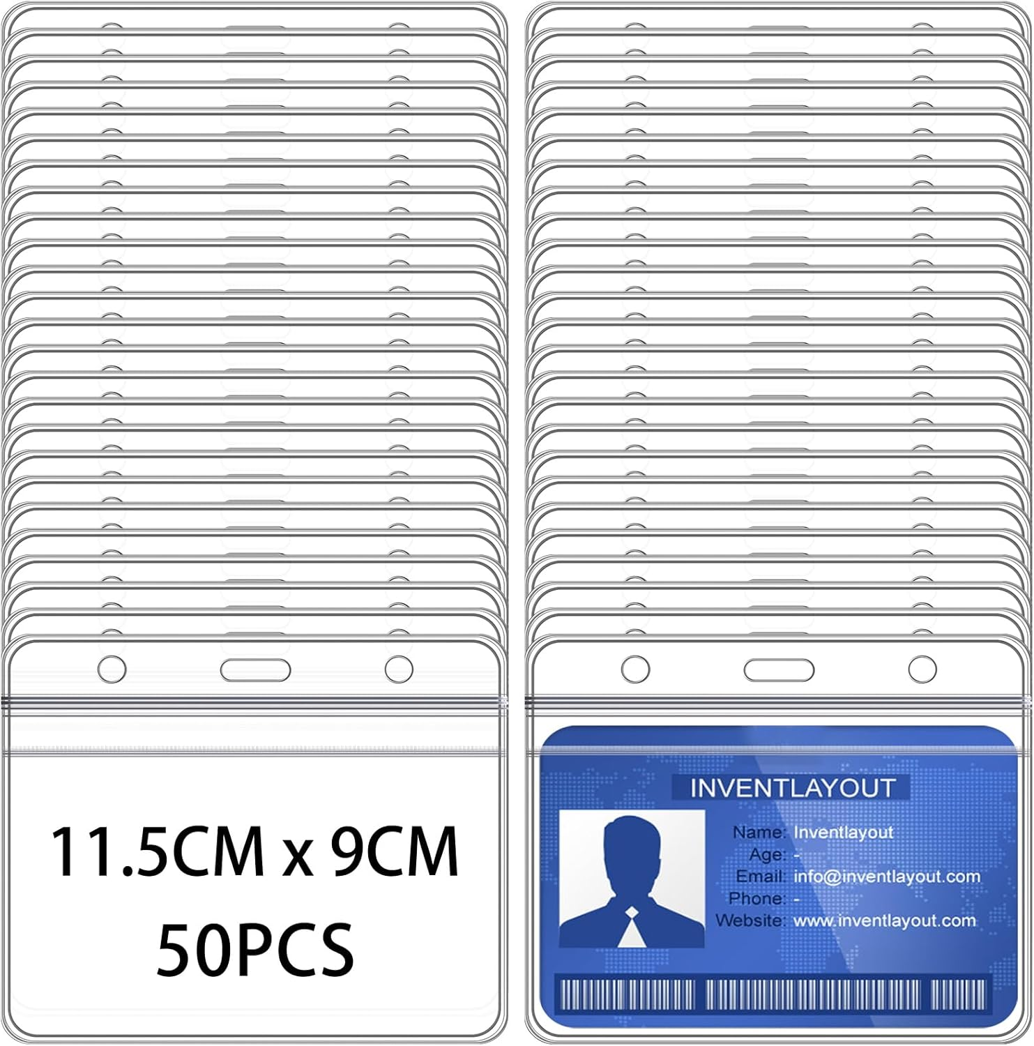 ID Card Holder, 50 PCS Horizontal Clear Plastic Badge Holder with Waterproof Resealable Zip, Name Tag Holder for Multiple Cards image number 5
