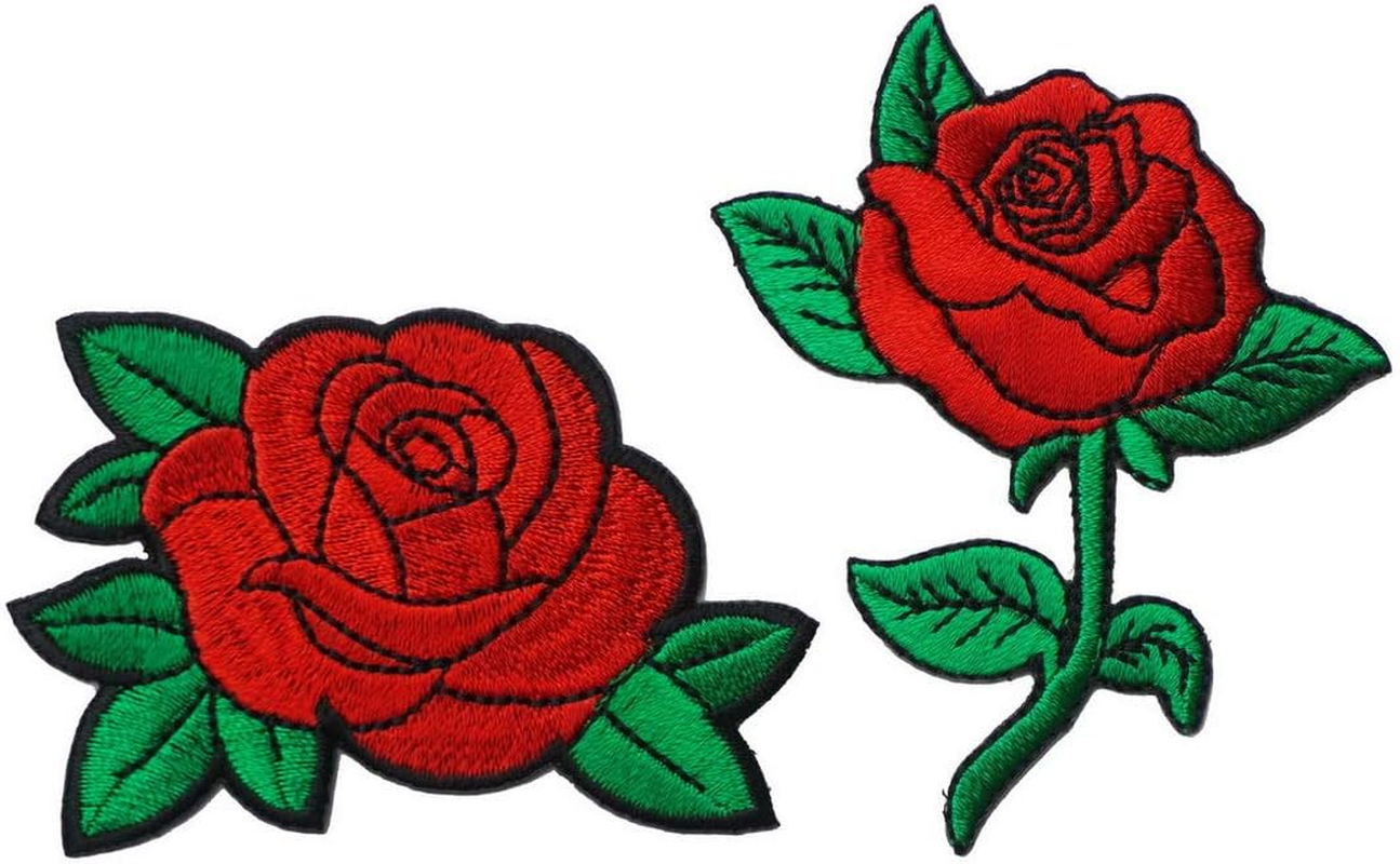 Red Rose Sweet Embroidered Iron on Patch Valentine Applique Flower Cartoon Cute Decoration Jean Jacket