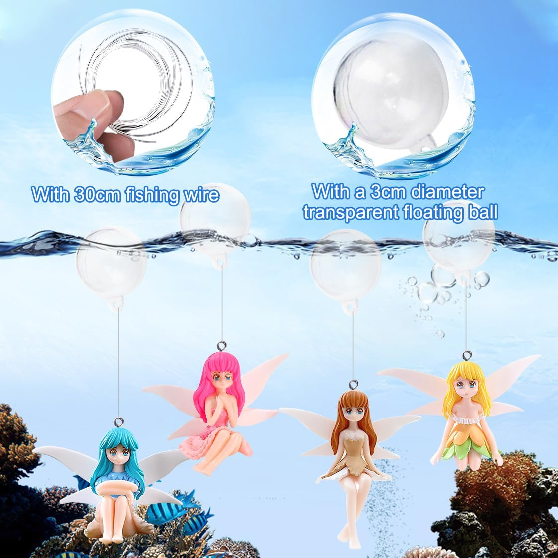 Hyzaphix 4Pcs Floating Fish Tank Decorations, Miniature Fairy Figures Fantasy Aquarium Decor Small Fairy Figurines Ornament with Wing for Home Decoration (Fairy) image number 6
