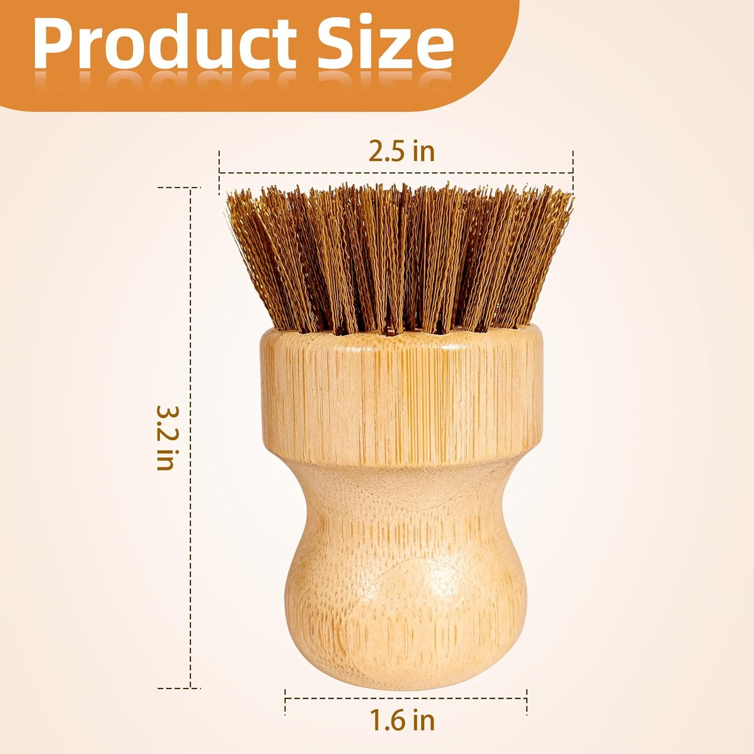 SAMBUTECO Cast Iron Cleaner Scrubber with Copper Bristle Natural Bamboo Handle Heavy Duty Pot Brush for Cast Iron Pans, Cast Iron Skillets Dutch Ovens Pots BBQ Grill Rust Removal and Cleaning