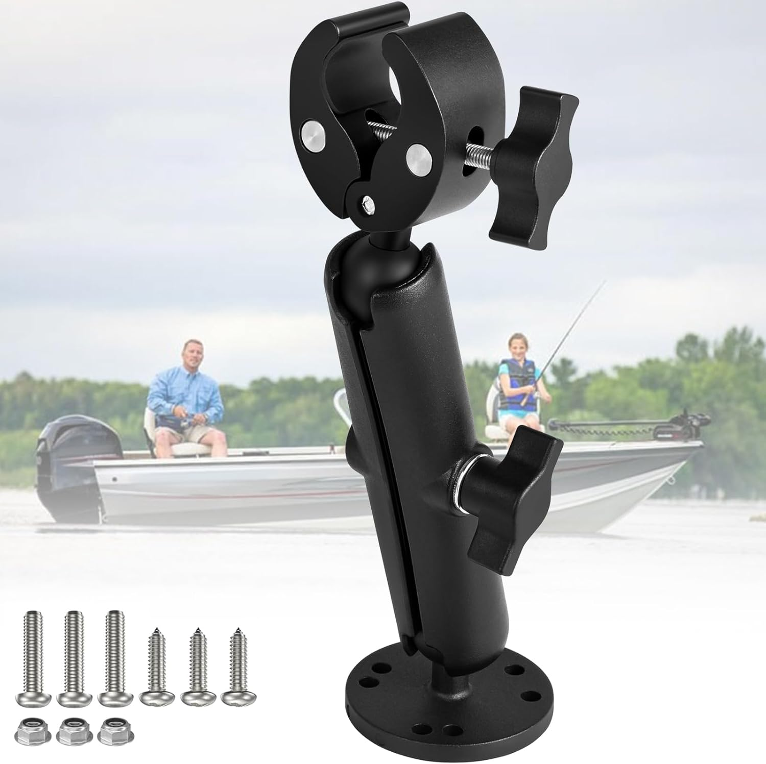 Trolling Motor Stabilizer Mount, 360&deg; Adjustable, for Minn Kota Terrova/Riptide Terrova/Ulterra/Powerdrive, Tough-Claw Boat Trolling Motor Shaft Reduces Bounce, Max to 1.5" Diameter Bar image number 2